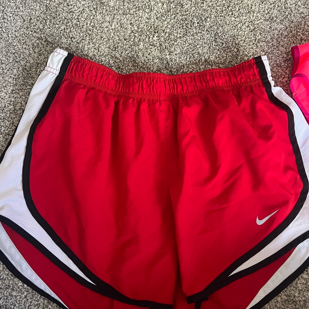 Red Athletic Shorts with White and Black Accents